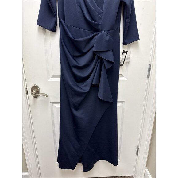 Xscape Women Dress Size 18W Blue Ruched Side V Neck Scuba Cocktail Gown New - Picture 7 of 13